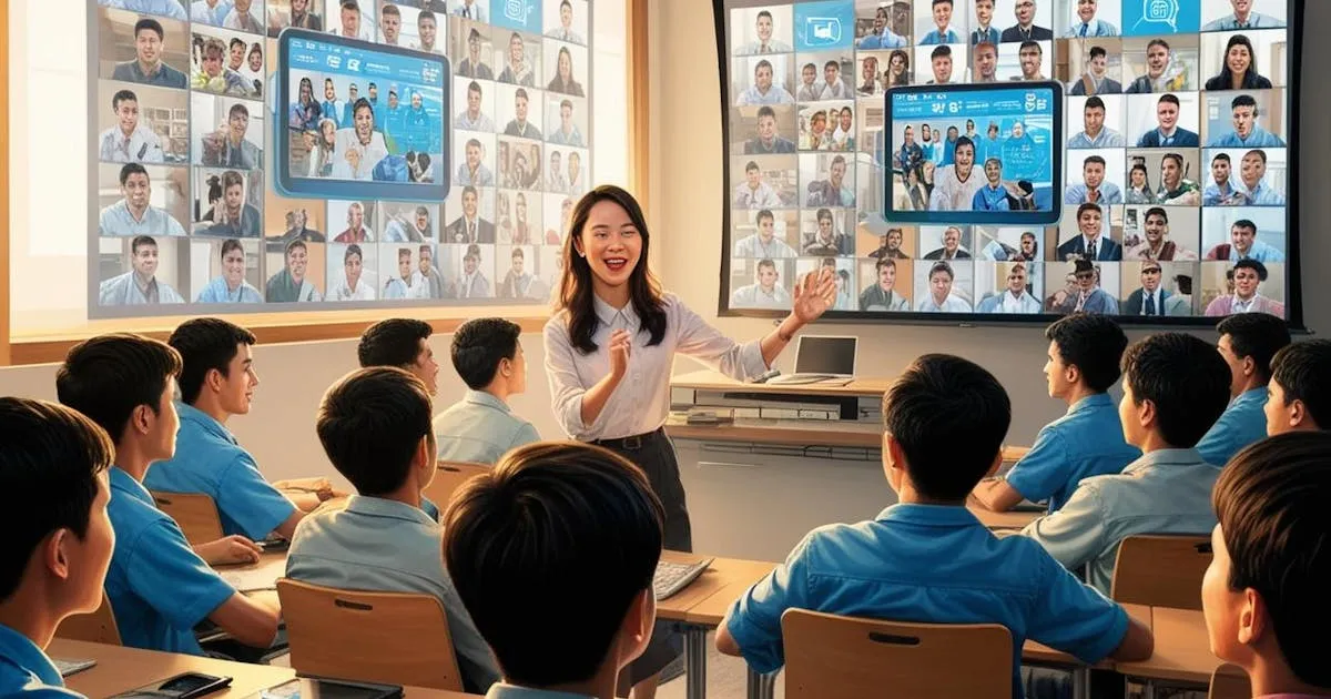 young female instructor teaching a class to students