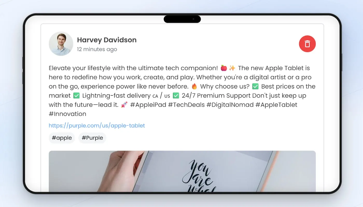 View of a post within the Simbound Social Media Marketing simulatioj