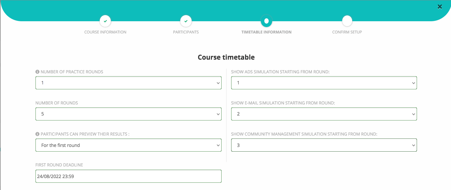 course timetable, deadlines and preview results